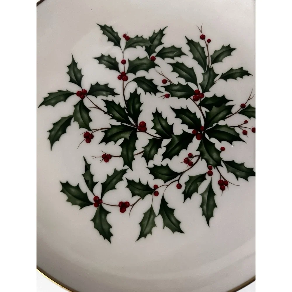 Lennox Holiday plate with Holly Berries And Gold Rim 12-3/4